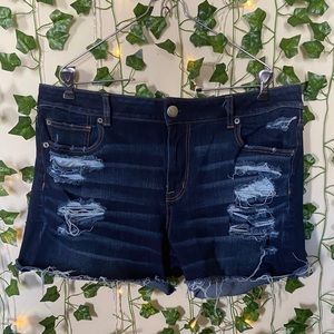 dark wash ripped high-waisted denim short